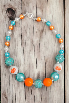  Turquoise, orange Pumpkin printed bubble necklace. (3pcs/$12.00) ACG45143001 S