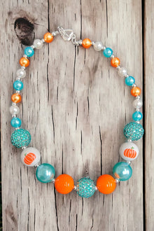  Turquoise, orange Pumpkin printed bubble necklace. (3PCS/$12.00 ACG45143001 S