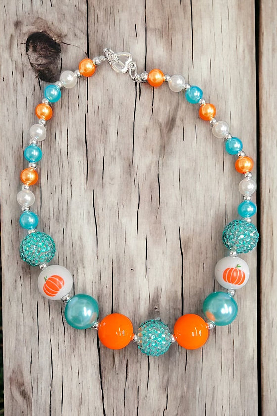 Turquoise, orange Pumpkin printed bubble necklace. (3PCS/$12.00 ACG45143001 S