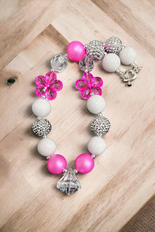  white,silver & flowers bubble necklace. (3pcs/$12.00) ACG50133004 S