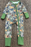 Mini hunter multi printed baby romper w/ fold over hands and footie. LR0505-8AMY