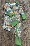 Mini hunter multi printed baby romper w/ fold over hands and footie. LR0505-8AMY