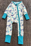 Elk printed on ivory baby romper with fold over hands and footie. LR0505-6-AMY
