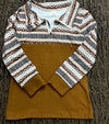 Brown multi printed boys pull over sweatshirt. BT0425-21-MON