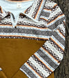 Brown multi printed boys pull over sweatshirt. BT0425-21-MON