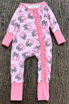 Pumpkin with cheetah bow printed baby romper w/ fold over hands and footie. LR0505-24-MON