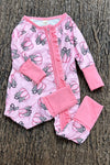 Pumpkin with cheetah bow printed baby romper w/ fold over hands and footie. LR0505-24-MON