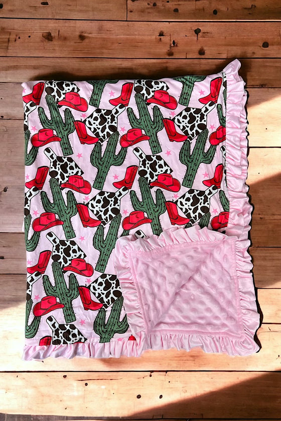 Red cowgirl & cactus printed baby blanket. (35"by35") BKG65113011 S