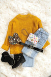 Mustard knit sweater w/distressed detail. TPG60153023-AMY