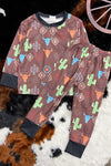 Brown western printed pajama 2 piece set. FRE2023-SOL