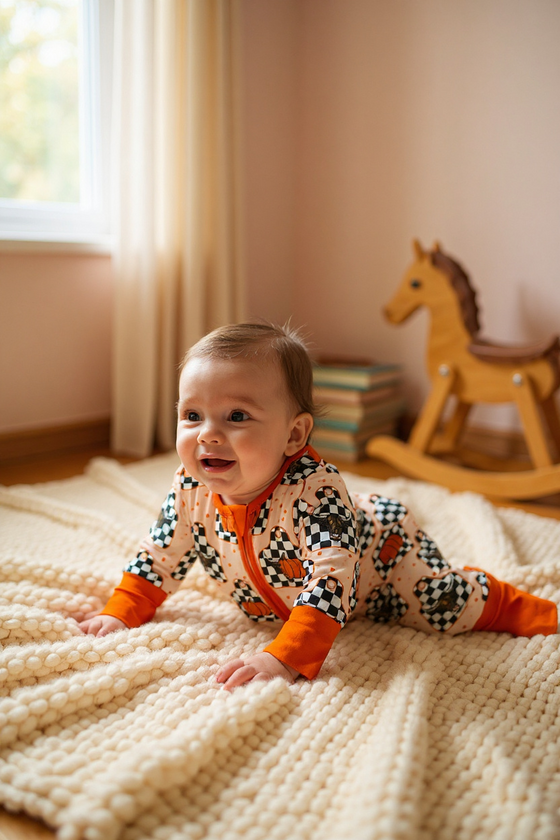Cow tag boys baby romper/ Halloween-Fall. LR062402-SOL