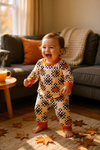 Checker highland cow and pumpkin printed 2 piece set. BLP062403-SOL