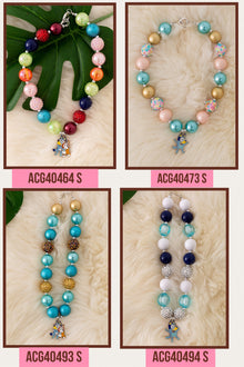  Multi-color bubble necklace w/character pendant. 3pcs/$15.00