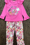 Fuchsia Halloween printed long sleeve top and printed leggings. GLP0505-17-Amy