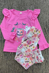 Fuchsia Halloween printed long sleeve top and printed leggings. GLP0505-17-Amy