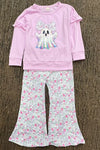 Ghost printed on lilac sweatshirt and floral pants.GLP0505-16-MON