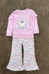Ghost printed on lilac sweatshirt and floral pants.GLP0505-16-MON