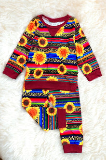  🔶Sunflower & serape printed girls pajamas set. LC-PJ-2115694-LALO