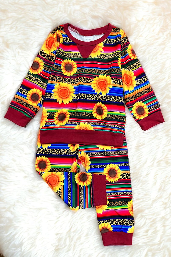 🔶Sunflower & serape printed girls pajamas set. LC-PJ-2115694-LALO