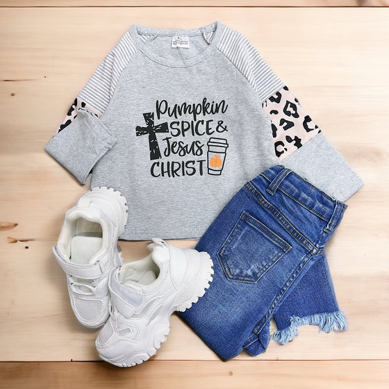 PUMPKIN SPICE & JESUS CHRIST LONG SLEEVE TOP FOR (Girls)