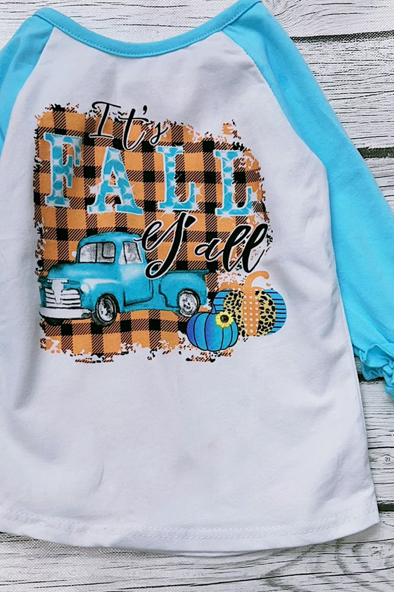 "It's fall y'all" White with blue sleeve Reglan. CXSY-203125