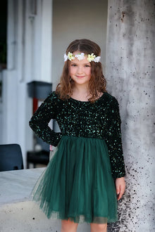  Forest Green sequins dress with tulle skirt. DRG501122141-LOI