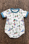Mallard Duck printed baby bodysuit with snaps. SOL