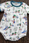 Mallard Duck printed baby bodysuit with snaps. SOL