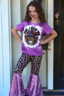  Moo..I mean boo" purple highland cow printed tee & sequins bottoms. SOL
