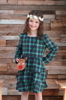  Green plaid 3 layer ruffle dress. DRG50213011 Jean