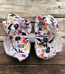  Hocus/Halloween printed double layer hair bows. (6.5"wide 4pcs/$10.00) BW-DSG-893