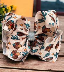  Turkey printed double layer hair bows. (6.5"wide 4pcs/$10.00) BW-DSG-895