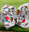 Art Class/Back to school  printed double layer hair bows. (6.5"wide 4pcs/$10.00) BW-DSG-896