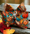 Fall/pumpkin printed double layer hair bows. (6.5"wide 4pcs/$10.00) BW-DSG-901