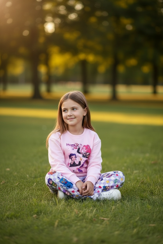 K-Lt.pink sweatshirt and checkered bottoms. OFG54028 JEAN