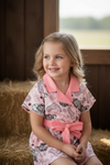 Howdy" Pink Western printed girls romper. PNG60001 SOL