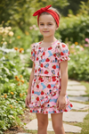 Raspberry printed on pink girls 2 piece set. OFG60133 AMY