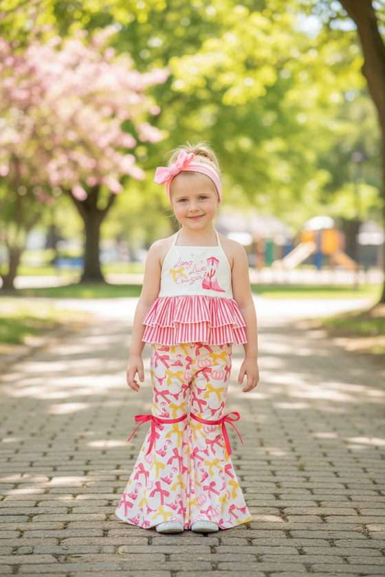 Long live cowgirls" halter top & bell bottoms. OFG53419 SOL