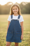 Dark blue denim overalls with front pockets. DRG55532 SOL