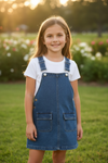Dark blue denim overalls with front pockets. DRG55532 SOL