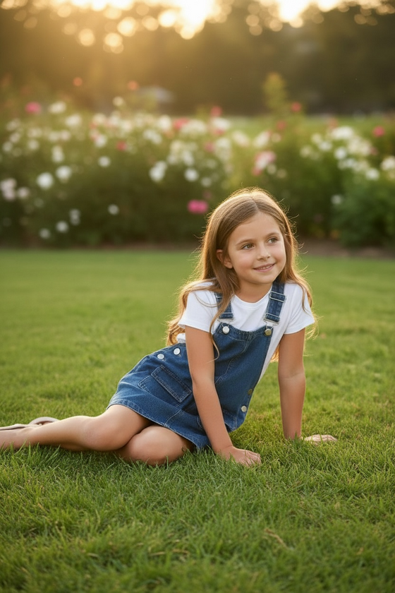 Dark blue denim overalls with front pockets. DRG55532 SOL