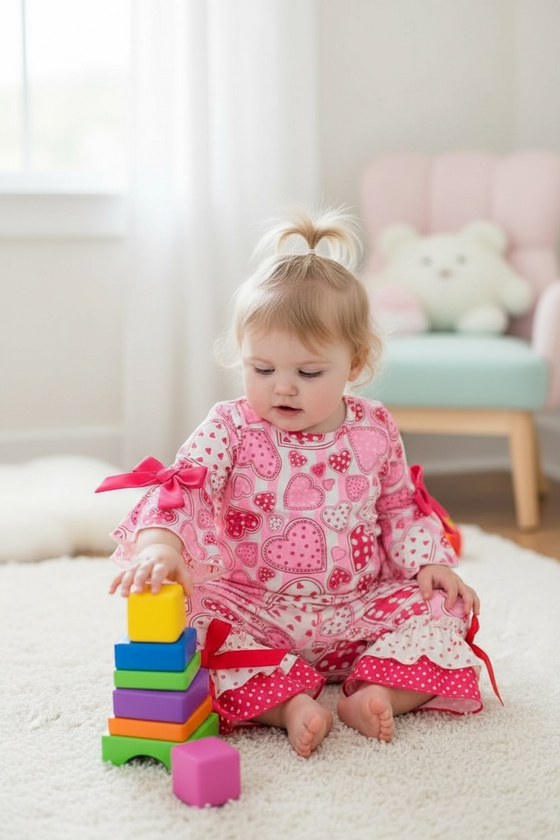 Multi-printed heart baby romper. RPG60192 AMY