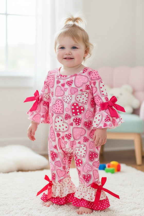 Multi-printed heart baby romper. RPG60192 AMY
