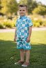 Blue & white checkered western printed boys two piece set. OFB50856 JEAN