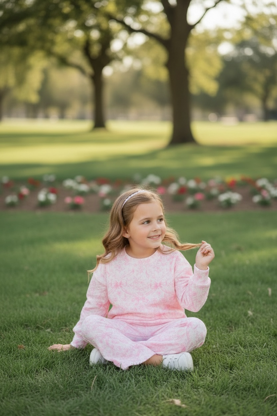 Coquette bow printed two piece set. OFG60410 AMY