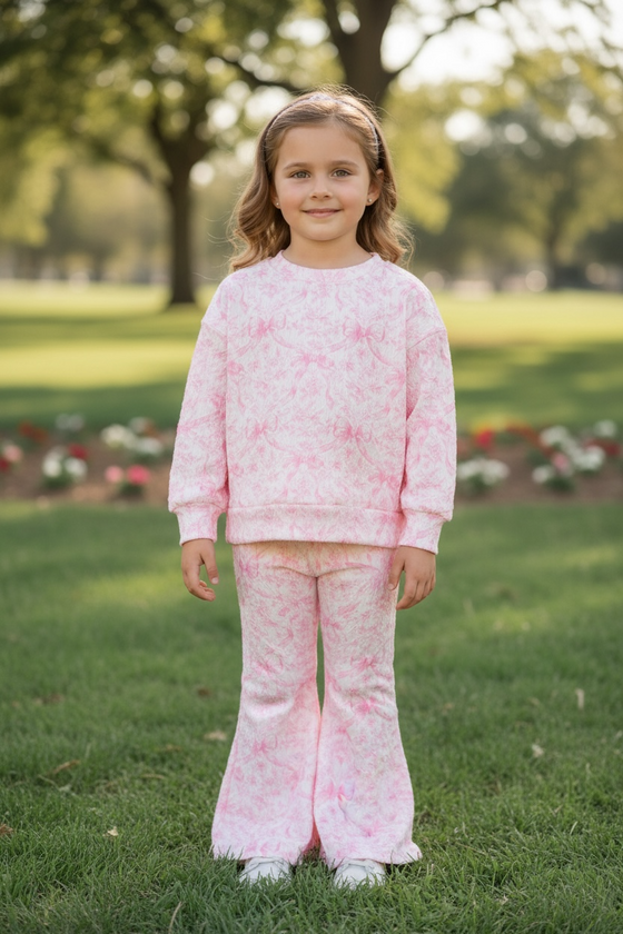 Coquette bow printed two piece set. OFG60410 AMY