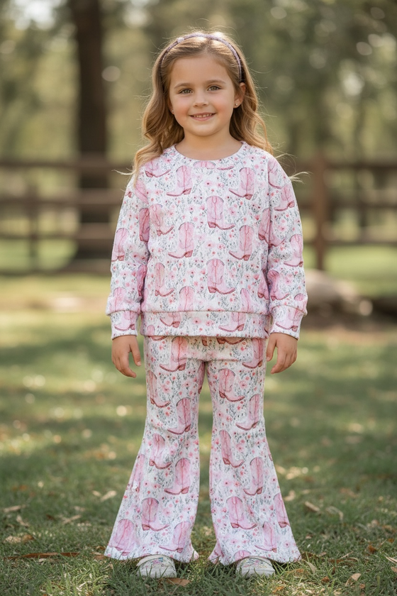 Western boot printed two piece set.. OFG60411 jean