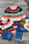 🔶Multi-color stripe knit sweater girls. TPG651322001-GIRLS