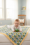 51" X 60" Little man, tractor printed throw size blanket with cozy faux fur.