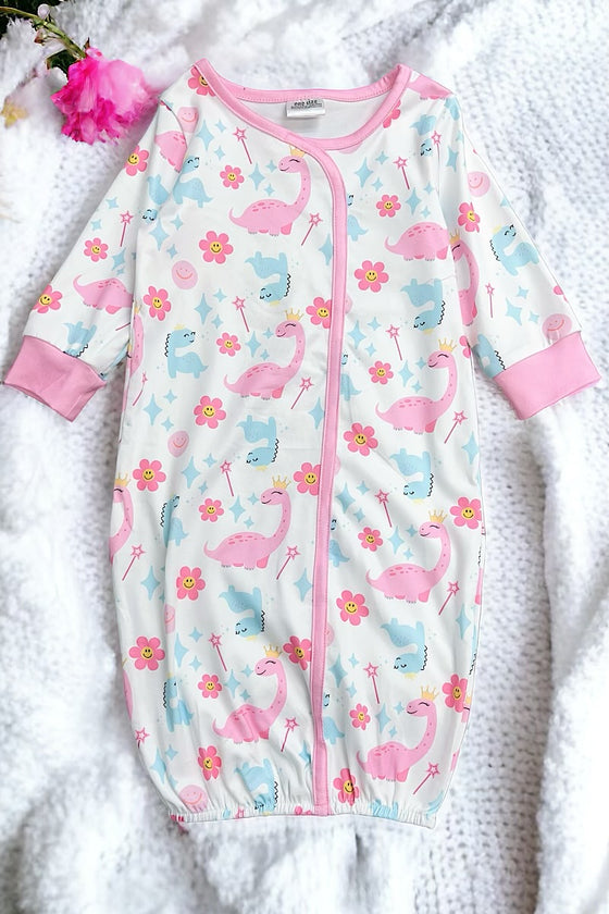 Pink Dinosaur printed baby gown. PJG15204001 one size